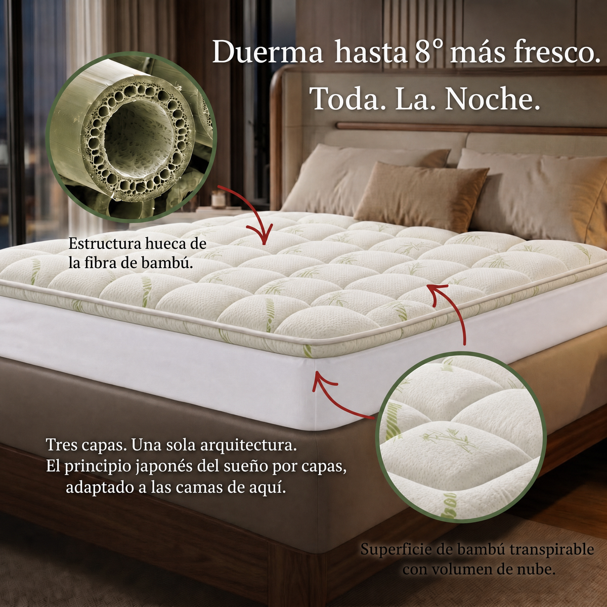 Esquema de las tres capas del sobrecolchón Kumora
