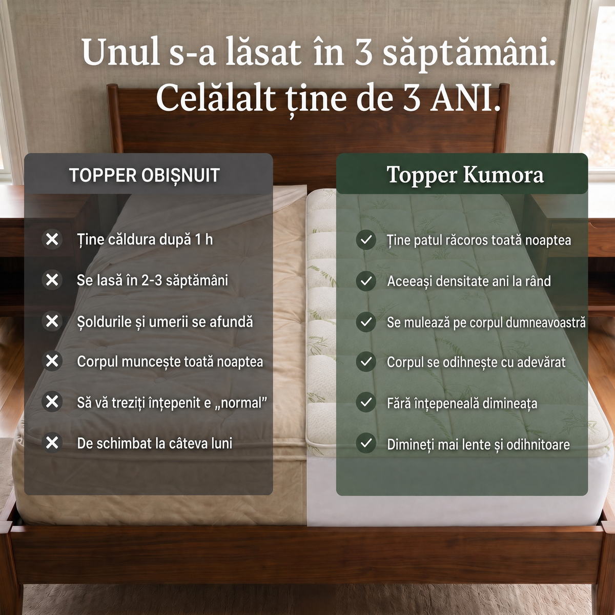 Comparație între un topper obișnuit și Kumora