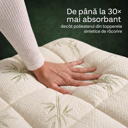 Prim-plan pe husa topperului Kumora, de 30 de ori mai absorbantă